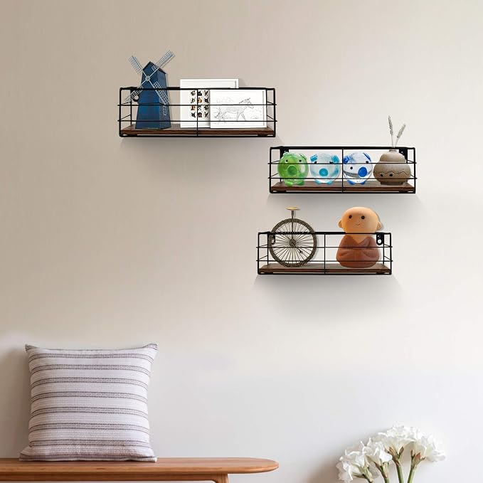 CRUGLA Floating Shelves Wall Mounted Set of 3, Hanging Storage Wall Shelf - Image 2
