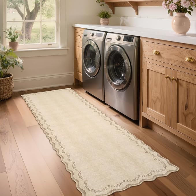GarveeHome 2x6 Scalloped Washable Runner Rug Non Slip Hallway Kitchen Rug | - Image 2