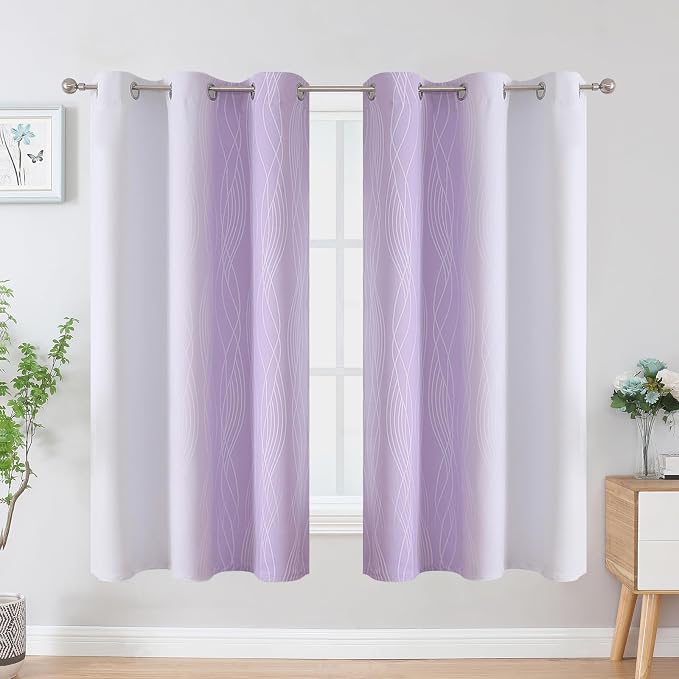Lilac and Greyish White Ombre Blackout Curtains - Image 2