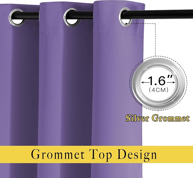 NICETOWN Lilac Purple Curtains 102 inch Length, Grommet Blackout Room Darkening - Image 2