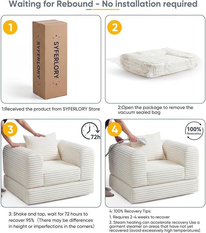 SYFERLORY Versatile 2 in1 Armchair Accent Chair Couch Convertible Boneless - Image 7
