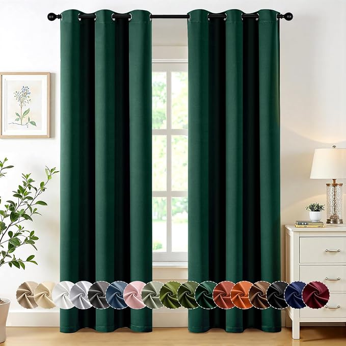 MIULEE Blackout Curtains for Bedroom 2 Panel 40 x 72 Inch Long Hunter Green | by MIULEE