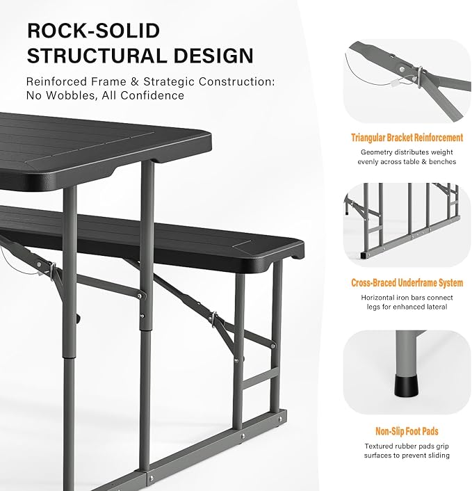 VINGLI Folding Picnic Table and Bench Set - Image 3