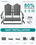 SERWALL Adirondack Bench, HDPE All-Weather Adirondack Loveseat, Outdoor - Image 4