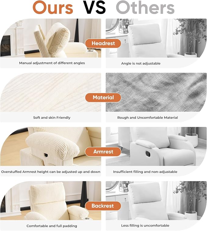 Swivel Rocker Recliner with Adjustable Armrests, Rocking Nursery Chair with - Image 9