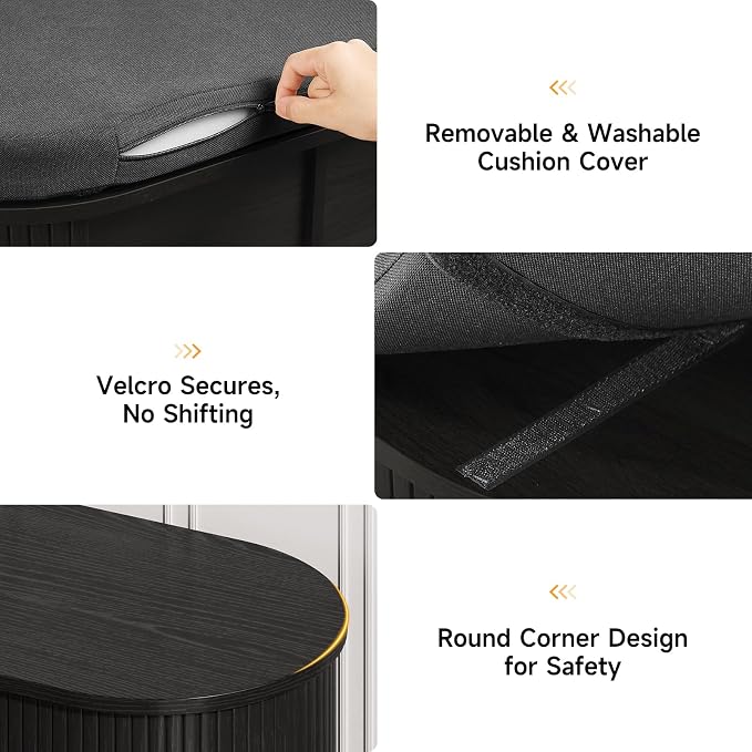 Oval Shoe Storage Bench with Padded Seat Cushion, 2-Tier Fluted Shoe Cabinet - Image 5