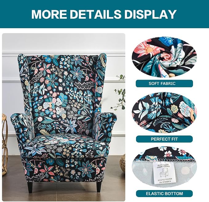 KRFOONN Wingback Chair Covers Slipcovers 2 Piece Stretch Wing Chair Covers - Image 2
