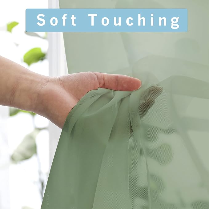 Sage Sheer Curtains 144 inch Extra Long, Elegant and Airy Drapes Translucent - Image 3