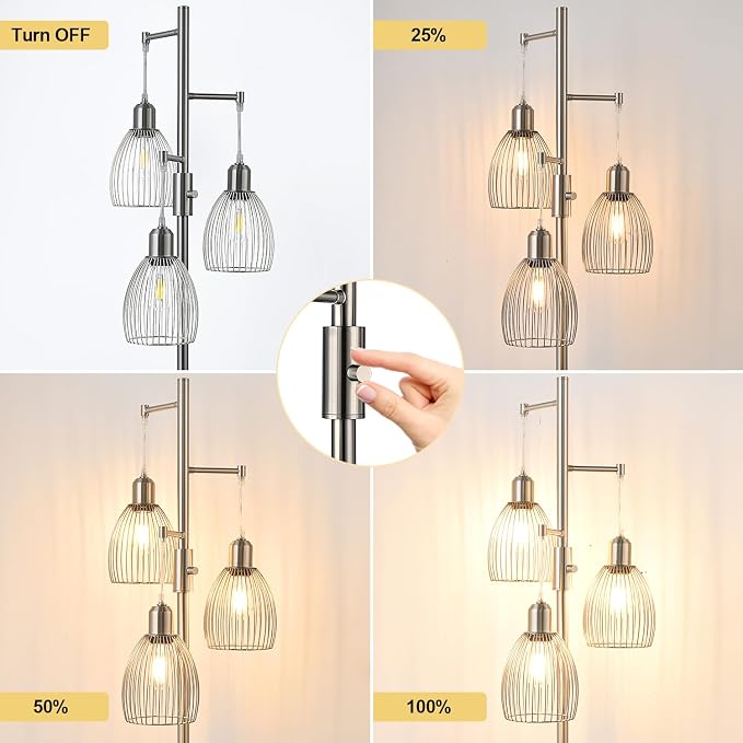 Nintiue Dimmable Floor Lamp, 3 x 800LM LED Edison Bulbs Included, Industrial - Image 3