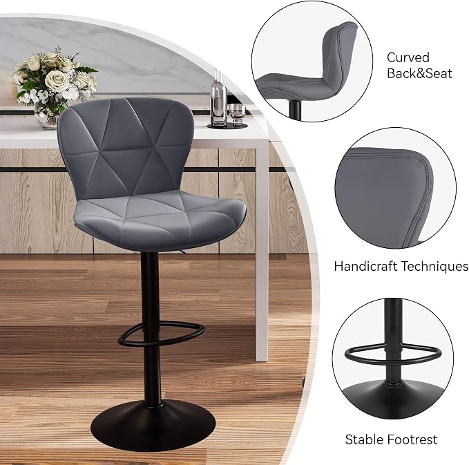 Nalupatio Modern Bar Stools Set of 2, Adjustable Faux Leather Upholstered - Image 4
