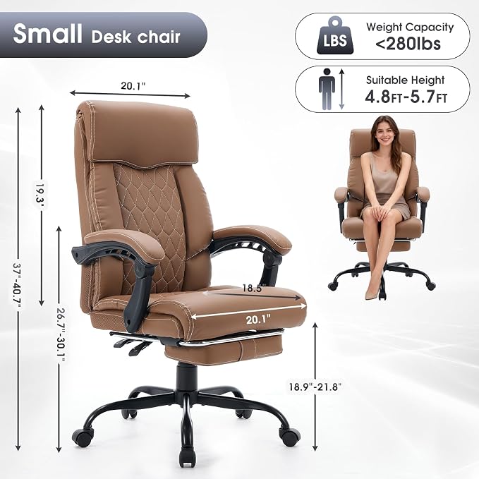 High Back Office Chair with Footrest, 155° Reclining Leather Comfy Desk Chair - Image 2
