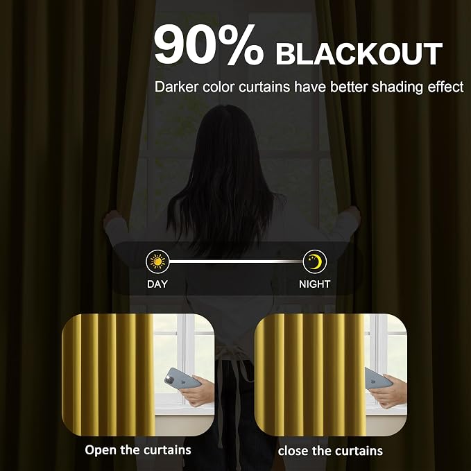 Yellow Pinch Pleated Curtains 92 Inch Length 2 Panels Set Noise Cancelling - Image 3