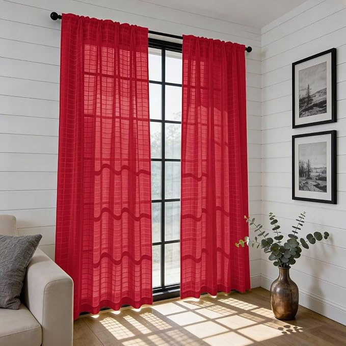 SpaceDresser Check Sheer Curtains 90 Inches Long - Image 6