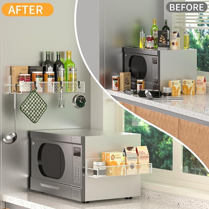 Magnetic Spice Rack for Refrigerator, 2 Pack Metal Magnetic Shelf White - Image 3