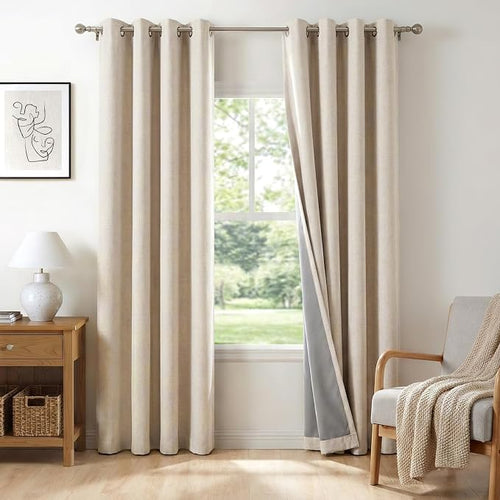 100% Blackout Linen Textured Curtains 63 Inch Long, Oatmeal | 100% Blackout by 100BlackoutShield