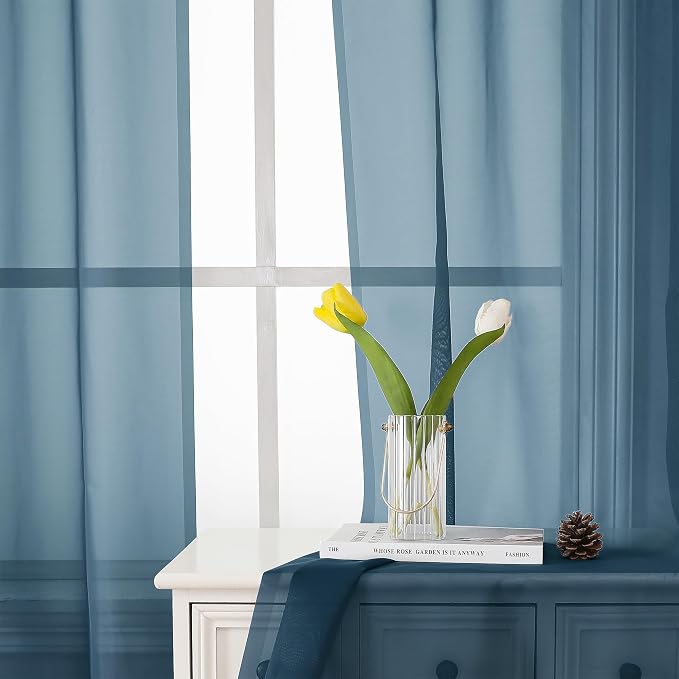 Dusty Blue Sheer Curtains 84 Inches Long 2 Panels, Light Filtering Voile - Image 7