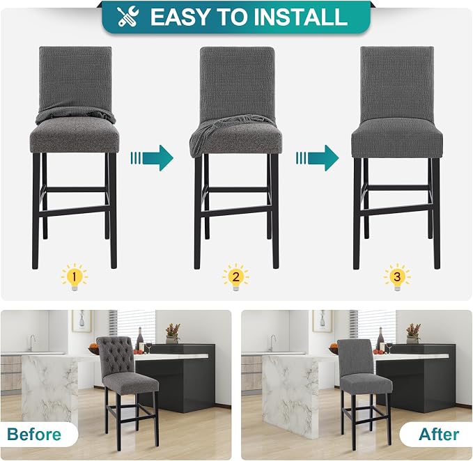 Turquoize 100% Waterproof Bar Stool Cover Stretch Washable Barstool Seat Covers - Image 6