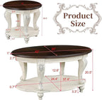 LKTART Oval Coffee Tables Set of 3, Vintage Wood Coffee Table - Image 3