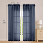 Sheer Curtains 84 Inches Long 2 Panels Set, Sheer Navy Blue Curtains - Image 2