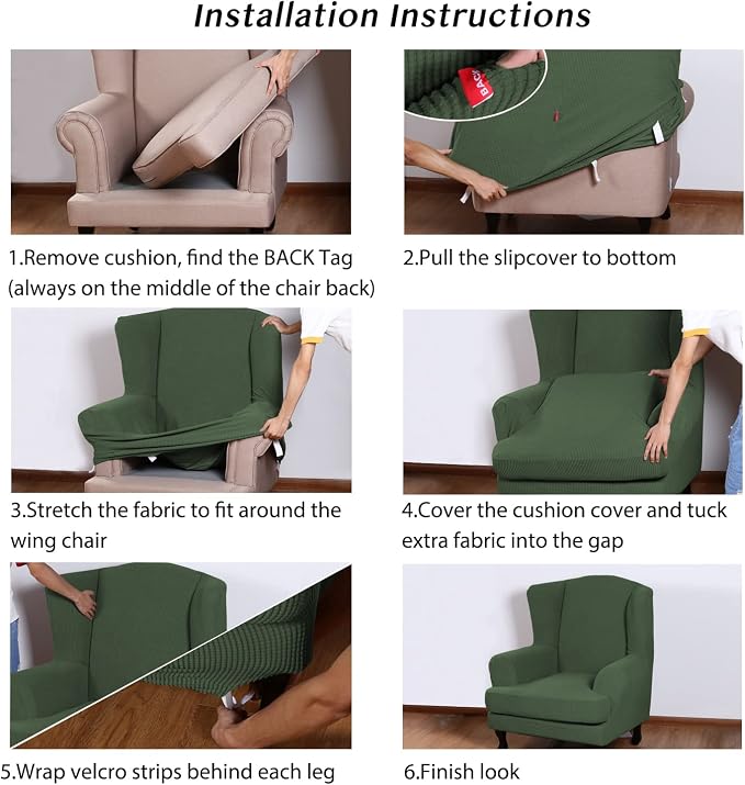 Turquoize Wingback Chair Covers 2 Piece Wing Chair Slipcover Stretch Slipcovers - Image 6