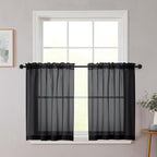Black Kitchen Curtains 30 Inch Length Tier 2 PCS, Solid Soft Airy Half Curtains by WelvetBLK