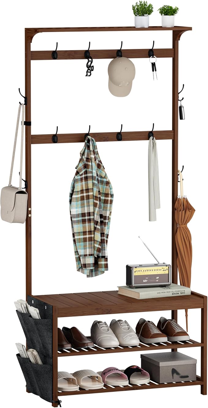 AMBIRD Hall Tree with bench and shoe storage, Entryway Bench with shoe storage - Image 7