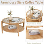 RUSTOWN Rattan Coffee Tables, 2-Tier Round Boho Cocktail Tables, Mid Century - Image 7