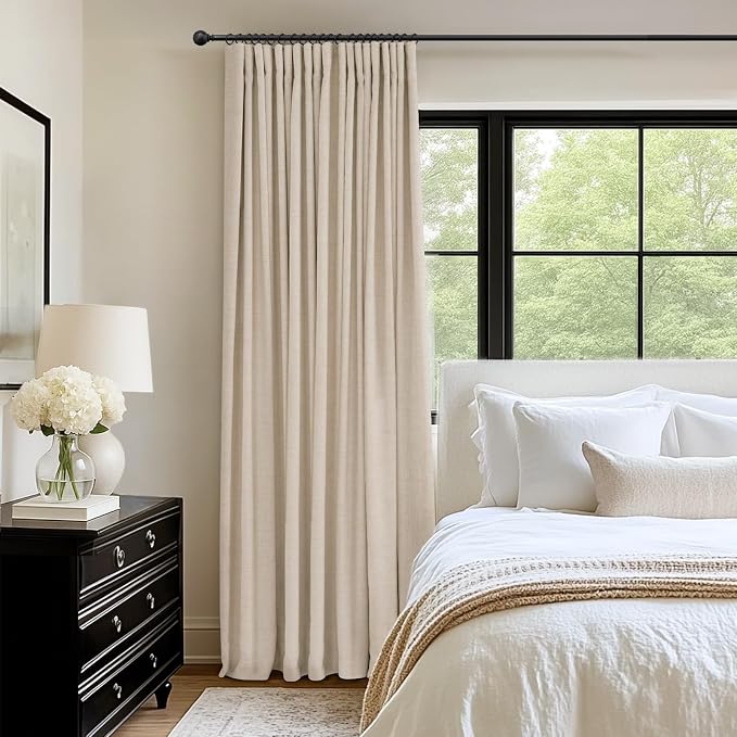 INOVADAY Linen Textured 100% Blackout Sliding Door Curtains 102x108 Oatmeal | 1 - Image 5