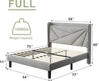 Feonase Full Bed Frame with Charging Station, Linen Upholstered Platform - Image 2