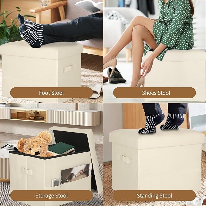 BelugaHelper Storage Ottoman Foot Rest Stool, Folding Leather Footstool Bench - Image 3