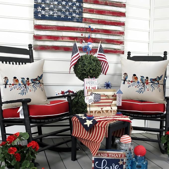RABUSOFA 4th of July Memorial Day Patriotic Throw Pillow Cover, 18x18 Inch Red - Image 5