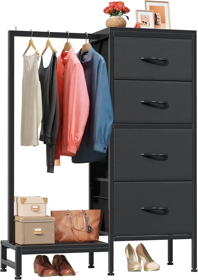 HIGDBFE Dresser with Hanging Rack, 4 Drawers Small Closet by HIGDBFE