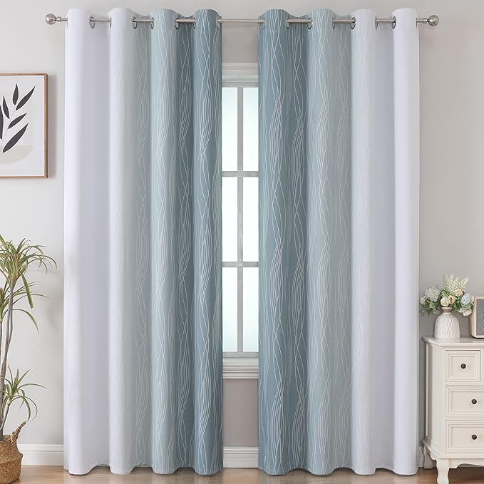 Stone Blue and Greyish White Blackout Curtains Living Room 102 Inches Long | - Image 2