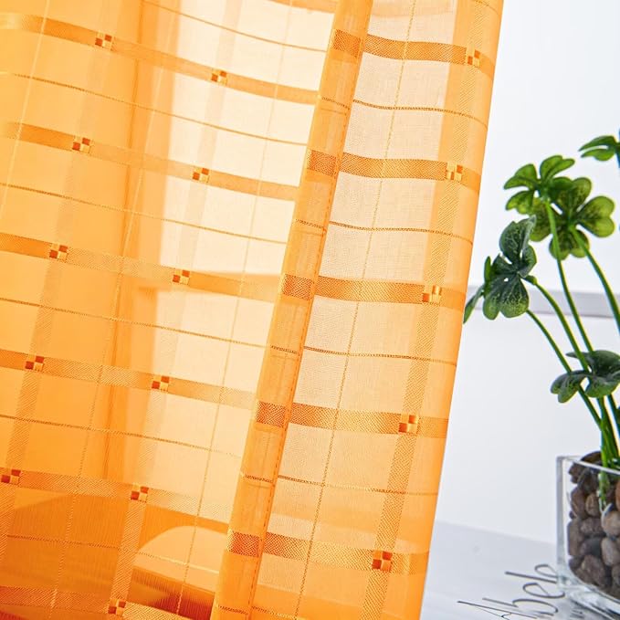 SpaceDresser Check Sheer Curtains 45 Inches Long - Image 2