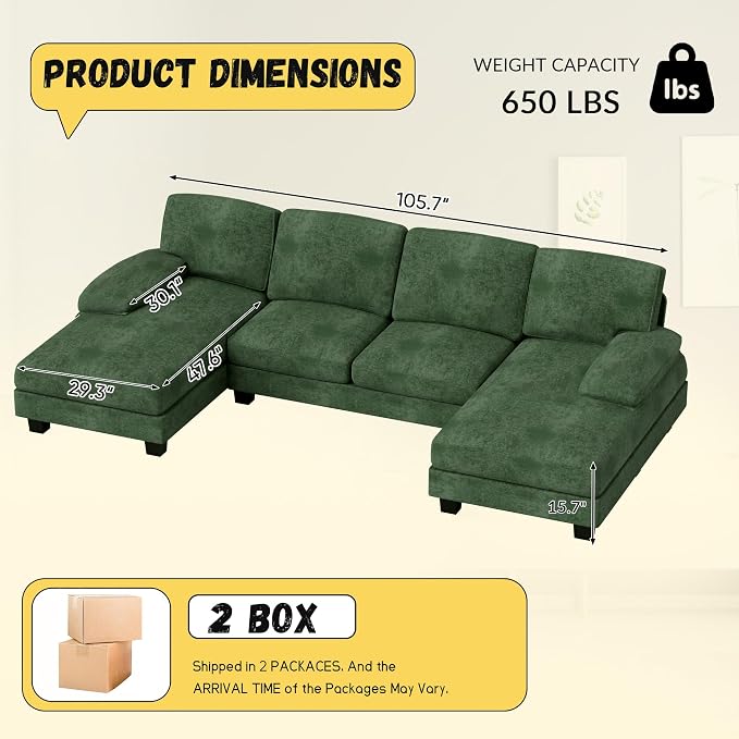 JUMMICO Sectional Couches for Living Room, U Shaped Couch - Image 2