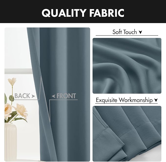 MIULEE 4 Panel Set Short Bedroom Blackout Curtains 54 Inch Long Grey Blue | - Image 8