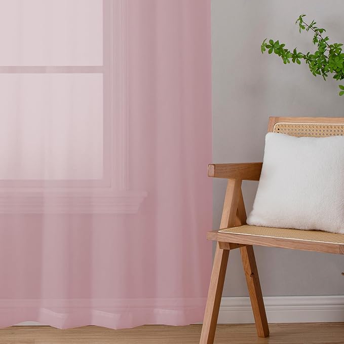 Chyhomenyc Sheer Curtains 63 Inch Length 2 Panels, Blush Pink | Light Filtering - Image 2