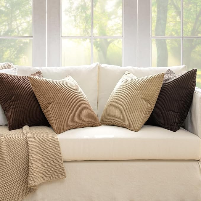 MIULEE Fall Corduroy Decorative Throw Pillow Covers Dark Brown 18x18 | Set of 4 - Image 2