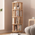 Muwuele Solid Wood Rotating Bookshelf on Wheels, 4 Tier, Round Revolving by Muwuele