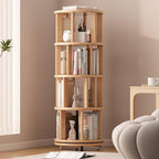 Muwuele Solid Wood Rotating Bookshelf on Wheels, 4 Tier, Round Revolving by Muwuele