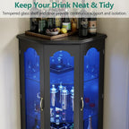 Gyfimoie Corner Bar Cabinet w/LED Lights, Tall Modern Wine Cabinet - Image 7