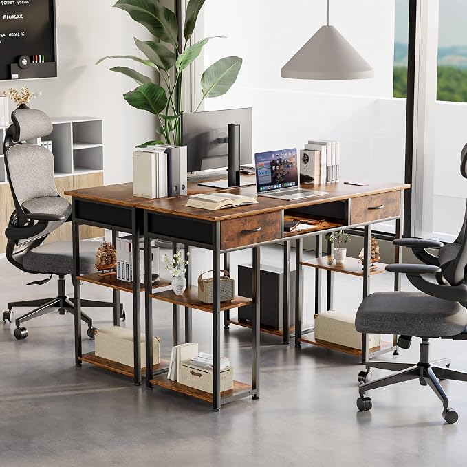 Sweetcrispy Desk with Fabric Drawers, Computer Office 48 Inch Gaming Writing - Image 7