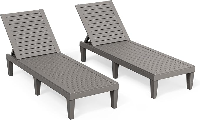 Outdoor Chaise Lounge Chairs Set of 2, 5-Position Adjustable Tanning Lounge by NBYSGO
