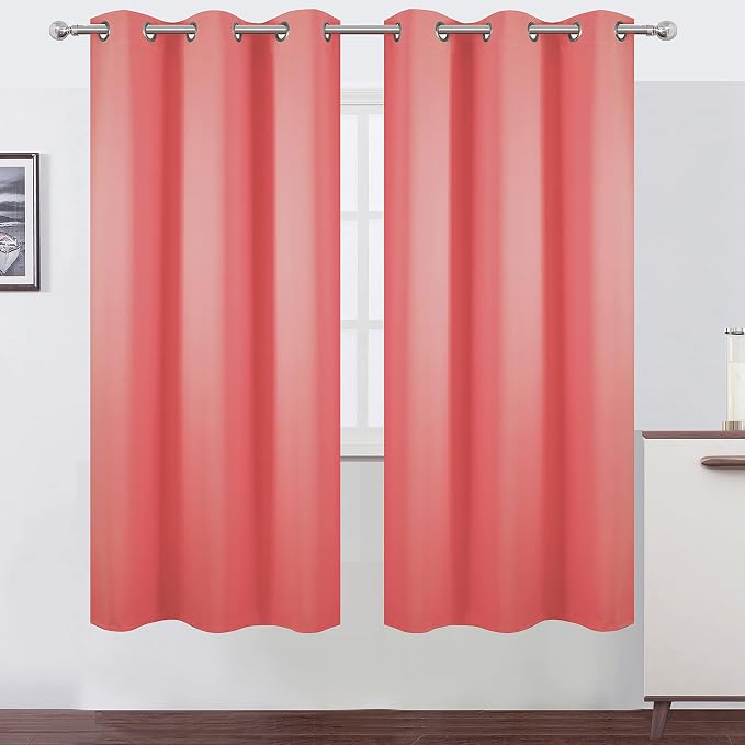 Coral Thermal Blackout Curtains/42 x 72 Inch/Set of 2 Panels Room Darkening - Image 2