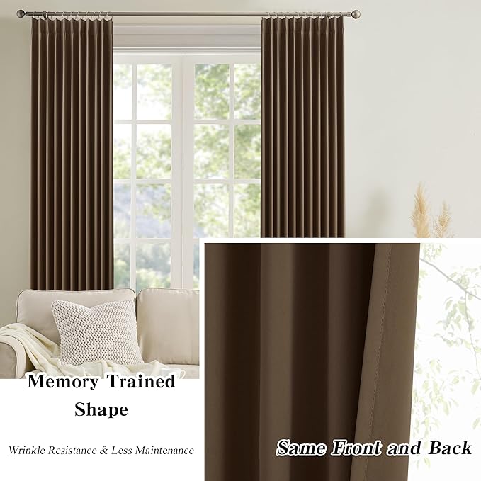Chocolate Brown Blackout Curtains 90 Inches Long, Pinch Pleated Window Room - Image 6