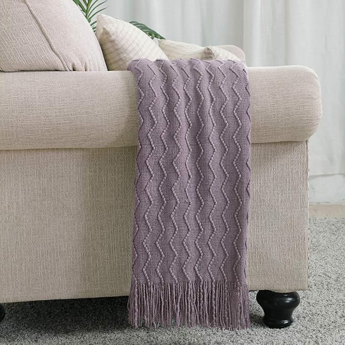 BOURINA Dark Lavender Throw Blanket 50 x90 Inches Textured Solid Soft Sofa - Image 2