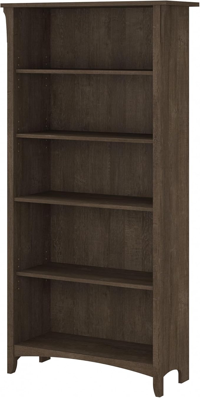 Bush Home Salinas 5 Shelf Bookcase in Ash Brown, Tall Bookshelf, Large Book - Image 8
