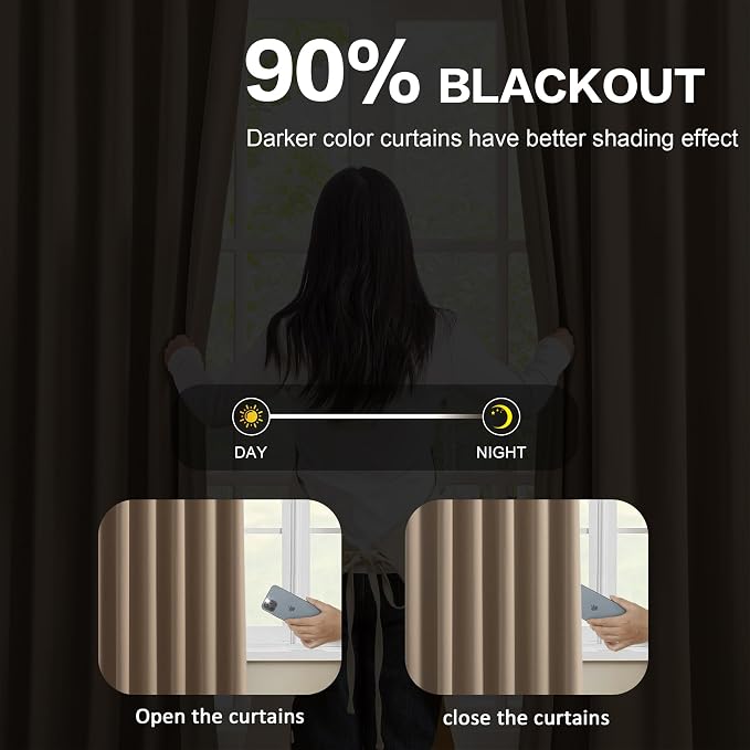Cappuccino Pinch Pleated 72 Inch Wide Curtains 72 x 108, Thermal Insulated - Image 3