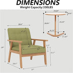 Modern Accent Chair with Wooden Table, Upholstered Linen Fabric Leisure Side - Image 2