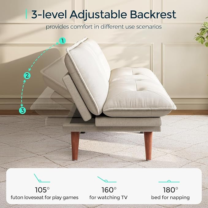 LINSY HOME Futon Sofa Bed, 3 in 1 Convertible Comfy Loveseat Sleeper Sofa Bed - Image 3